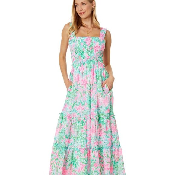 Lilly Pulitzer Dresses & Skirts - NWT Lilly Pulitzer Hadly Smocked Cotton Floral Maxi Dress